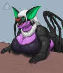 anthro big_breasts big_ears bra breasts clothing female furniture generation_6_pokemon hair hi_res neck_floof nintendo noivern overweight pokemon pokemon_(species) table torn_wing underwear vandal_(covenant) white_hair wings