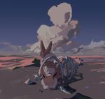  animal_focus apios black_eyes blue_sky bone closed_eyes cloud commentary dated_commentary day desert eevee from_behind fur_collar highres lying no_humans on_stomach outdoors pokemon pokemon_(creature) sand sky sleeping 