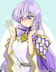 1girl bare_shoulders circlet dress fire_emblem fire_emblem:_genealogy_of_the_holy_war frown hands_up julia_(fire_emblem) long_hair purple_eyes purple_hair simple_background solo wide_sleeves yukia_(firstaid0) 