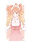  1girl :| ahoge belt closed_mouth dress hair_between_eyes highres jewelry long_sleeves looking_at_viewer mofu_mofuko_(ryusei_hashida) necklace orange_eyes orange_hair original pink_dress ryusei_hashida signature solo sweater turtleneck turtleneck_sweater white_belt white_sweater 