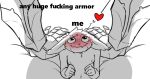  &lt;3 ambiguous_gender anthro armor bed blush blushing_profusely bodily_fluids cataxdrk2020 clothing duo ears_down english_text fur furniture gauntlets gloves handwear humanoid league_of_legends line_art living_armor looking_up_at_partner lying male male/ambiguous meme mordekaiser_(lol) navel nipples on_bed pivoted_ears riot_games shadow sweat sweatdrop text veigar wide_eyed yordle 