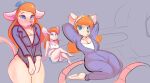 2024 3_toes anthro biped black_nose blue_eyes blush bottomless breasts chip_&#039;n_dale_rescue_rangers clothed clothing disney feet female gadget_hackwrench grey_background hair long_hair long_tail looking_at_viewer mammal mouse multiple_images murid murine open_mouth orange_hair pink_ears pink_nose pink_tail rodent simple_background sitting solo squaresville standing tail teeth toes zipper
