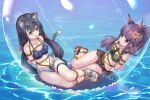  2girls animal_ear_fluff animal_ears bare_shoulders bikini bikini_skirt bikini_under_clothes black_hair blunt_bangs blush bound bubble cat_ears cat_girl cat_tail closed_mouth collarbone dog_ears dog_girl extra_ears eyewear_on_head frilled_bikini frills front-tie_bikini_top front-tie_top green_bikini green_eyes grey-framed_eyewear haimei1980 halterneck highres in_bubble karyl_(princess_connect!) karyl_(summer)_(princess_connect!) kasumi_(princess_connect!) kasumi_(summer)_(princess_connect!) long_hair low_twintails multicolored_hair multiple_girls navel necktie ocean open_clothes open_fly open_mouth open_shorts ponytail princess_connect! purple_eyes purple_hair sandals shibari shibari_over_clothes short_necktie shorts streaked_hair sunglasses swimsuit tail thigh_strap tied_up_(nonsexual) twintails white_shorts 