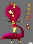 anthro armwear bottomwear canid canine clothing electronics female fox grey_background hair hi_res mammal model_sheet phone red_hair shirt shorts simple_background solo tail topwear vivzlover yellow_body