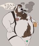 alcohol anthro bear beverage bodily_fluids body_hair chastity_cage chastity_device chest_hair chest_tuft cigar dripping fatpad genital_fluids male mammal nipple_piercing nipples overweight overweight_anthro overweight_male piercing precum precum_drip solo tcw tcw_(character) tuft 
