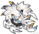 2023 ambiguous_gender black_body black_feathers blue_sclera chibi dragon feathered_dragon feathers feral kemono mythological_creature mythological_scalie mythology open_mouth scalie simple_background solo white_background white_body white_feathers zhang_gun