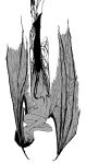  1girl apricot_tarte barefoot colored_extremities completely_nude demon_girl demon_wings falling greyscale hands_on_own_face highres looking_at_viewer monochrome nude one_eye_covered open_mouth original short_hair simple_background sketch solo upside-down veins wings 