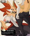 2024 anthro anthro_on_anthro anthro_penetrated anthro_penetrating anthro_penetrating_anthro backsack balls big_breasts black_body black_fur blush braixen breasts butt delphox duo english_text fellatio female female_penetrated fur generation_6_pokemon genitals girly hi_res knightmoonlight98 male male/female male_penetrating male_penetrating_female nintendo nipples oral oral_penetration penetration penile pokemon pokemon_(species) pussy sex text white_body white_fur yellow_body yellow_fur