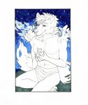  anthro canid canine canis clothed clothing fur hi_res magic male mammal mordorinka outside sky solo star starry_sky topless traditional_media_(artwork) 