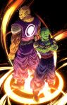  2boys absurdres antennae back-to-back black_background black_eyes black_footwear boots clenched_hand closed_mouth collarbone colored_skin commentary_request crossed_arms dougi dragon_ball dragon_ball_super dragon_ball_super_super_hero energy facing_away full_body glowing green_skin grey_sash highres looking_at_viewer male_focus mocky_art multiple_boys muscular muscular_male namekian no_eyebrows orange_eyes orange_piccolo orange_skin pectoral_cleavage pectorals piccolo pointy_ears profile red_sash sash scratches serious standing torn_clothes 