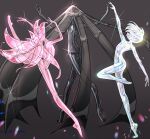  3others absurdly_long_hair arm_up arms_up ass barefoot black_background black_gemstone black_hair black_skin bob_cut bort colored_skin completely_nude dancing diamond_(gemstone) diamond_(houseki_no_kuni) facing_away facing_up floating_hair highres houseki_no_kuni knee_up leg_lift long_hair morganite_(houseki_no_kuni) multicolored_hair multiple_others nude nukumorineko other_focus outstretched_arms pink_gemstone plantar_flexion reaching short_hair simple_background standing standing_on_one_leg streaked_hair translucent_hair twitter_username very_long_hair white_gemstone white_hair white_skin 