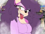 ahegao anthro around_drum big_breasts blush breasts cleavage clothed clothing eulipotyphlan exposed_shoulder female fur green_eyes hair heart_eyes heart_symbol hedgehog humanoid looking_pleasured mammal purple_body purple_fur purple_hair queen_aleena_hedgehog sega solo sonic_the_hedgehog_(series) sonic_underground steam tamers12345&#039;s_sonic_underground tongue tongue_out