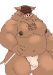  2023 anthro belly big_belly brown_body bulge clothing dragon_night800 hat headgear headwear hi_res jockstrap kemono male mammal moobs navel nipples overweight overweight_male solo suid suina sus_(pig) underwear wild_boar 