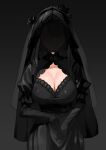  1girl black_dress black_gloves breasts cleavage commentary_request dress elbow_gloves faceless faceless_female gloves highres large_breasts original sawasawa_(sawa2_m) solo standing veil 