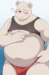 2024 ai_only_dream bear belly big_belly blush bulge clothing hi_res humanoid_hands kemono male mammal moobs navel nipples overweight overweight_male polar_bear shirt simple_background topwear underwear ursine