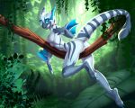 absurd_res anthro anus aurora_(captainscales) branch breasts capcom cola.miga female flying_wyvern forest genitals hi_res jungle looking_at_viewer monster_hunter nargacuga nipples outdoor_nudity outside plant pussy raised_tail solo straddling tail tree winged_arms wings