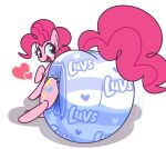 big_diaper blue_diaper blue_eyes cutie_mark diaper dummydoodles equid equine female feral friendship_is_magic fur hair hasbro heart_eyes heart_symbol hi_res horse luvs mammal my_little_pony open_mouth pink_body pink_fur pink_hair pink_tail pinkie_pie_(mlp) pony shadow simple_background solo striped_diaper tail white_background