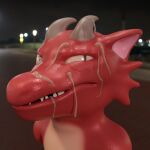 3d_(artwork) absurd_res anthro blender_(software) blender_cycles bodily_fluids cringeboye cum cum_on_face digital_media_(artwork) dragon genital_fluids hi_res horn male mythological_creature mythological_scalie mythology red_body scalie solo wingless_dragon