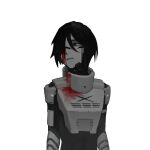  1girl absurdres android black_hair blood elster_(signalis) hair_over_one_eye highres joints looking_to_the_side metal_skin robot_girl robot_joints short_hair signalis tagme white_background yanteeone 