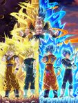  6+boys abs absurdres armor asteroid aura biceps black_vest blonde_hair blue_bodysuit blue_eyes blue_footwear blue_hair blue_sash blue_shirt blue_wristband bodysuit boots clenched_hands closed_mouth cloud cloudy_sky commentary_request dougi dragon_ball dragon_ball_super dragon_ball_z dual_persona energy facing_away frown full_body gloves gogeta green_eyes hand_on_hip hand_up hands_up highres ice looking_at_viewer looking_back male_focus metamoran_vest mocky_art multiple_boys muscular muscular_male open_clothes open_vest pectoral_cleavage pectorals saiyan_armor sash serious shirt short_sleeves sideways_glance sky smirk son_goku space spiked_hair standing super_saiyan super_saiyan_1 super_saiyan_blue symmetry v-shaped_eyebrows vegeta vest white_footwear white_gloves wristband 