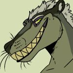  1:1 anthro bust_portrait glistening glistening_eyes green_background green_eyes grin hair imperatorcaesar looking_at_viewer low_res male narrowed_eyes portrait short_hair simple_background smile solo species_request three-quarter_view unsigned whiskers 