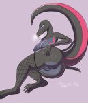 absurd_res anthro anus big_breasts breasts breath clothing cumcadaver eyeliner feet female fishnet_clothing generation_7_pokemon genitals glistening glistening_body hi_res looking_at_viewer makeup nintendo nipple_piercing nipples piercing pokemon pokemon_(species) pussy salazzle solo thick_thighs