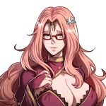  1girl blue_eyes breasts bridal_gauntlets circlet commission cornelia_arnim fire_emblem fire_emblem:_three_houses glasses gzei highres huge_breasts large_breasts lipstick long_hair makeup mole pink_hair pink_lips red-framed_eyewear second-party_source 