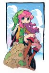  1girl absurdres bike_shorts bike_shorts_under_skirt blue_eyes full_body genderswap genderswap_(mtf) highres link link_(shounen_captain) long_hair looking_at_viewer pink_hair pointy_ears rariatto_(ganguri) smile solo the_legend_of_zelda the_legend_of_zelda:_a_link_to_the_past tunic 