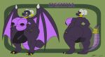 absurd_res anthro black_body dirtymac dragon gold green_eyes hi_res horn hyper intersex invalid_tag jewelry legs mythological_creature mythological_scalie mythology nude purple_body purple_underbelly scalie tail wings