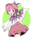 1girl animal_ears bird_ears commentary_request dress fang feathered_wings from_behind grey_eyes hat highres ini_(inunabe00) long_sleeves looking_back mystia_lorelei open_mouth pink_hair smile solo touhou wings 