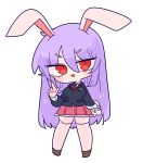  1girl :3 animal_ears bangs blouse brown_footwear collared_shirt crescent crescent_pin highres light_purple_hair long_hair long_sleeves medium_skirt necktie op_na_yarou open_mouth pink_skirt pleated_skirt pointing pointing_up purple_hair rabbit_ears rabbit_tail red_eyes red_necktie reisen_udongein_inaba shirt shoes simple_background skirt solo suit_jacket tail thighhighs touhou v-shaped_eyebrows very_long_hair white_background white_shirt white_thighhighs 