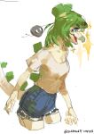 absurd_res anthro blue_eyes bottomwear catheadyy cavemanon_studios clothed clothing cutoffs denim denim_bottomwear denim_clothing digital_media_(artwork) digital_painting_(artwork) dinosaur female goodbye_volcano_high green_hair hair hi_res multicolored_body open_mouth ornithischian reptile scalie shorts simple_background sketch snoot_game solo sparkles spiked_tail spikes spikes_(anatomy) stegosaurian stegosaurus stella_(gvh_beta) tail thyreophoran tied_hair two_tone_body white_background yellow_body