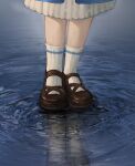  1girl ankle_socks black_footwear dress feet_only footwear_focus highres lin_mas long_dress marcus_(reverse:1999) mary_janes reflection reflective_water reverse:1999 ripples shoes socks solo standing standing_on_liquid water white_dress white_socks 