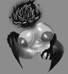 2024 areola belly big_breasts black_arms black_face black_hands black_legs bodily_fluids breasts crouching digital_media_(artwork) female fingers genital_fluids genitals glistening glistening_body glistening_breasts glistening_skin grey_areola grey_background grey_body grey_breasts grey_nipples grey_skin hand_on_knee hand_on_leg hand_on_thigh hi_res huge_breasts humanoid long_fingers monster monstrous_humanoid multi_eye nipples peachcorgi pussy sharp_fingers simple_background solo the_visitor_(ze_blackball.d) vaginal_fluids