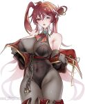  1girl azu_livyatan breasts drill_hair heterochromia highres hololive hololive_fantasy houshou_marine large_breasts long_hair looking_at_viewer pirate red_eyes red_hair solo twin_drills twintails very_long_hair virtual_youtuber yellow_eyes 