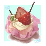  absurdres artist_name food food_focus fruit highres ice_cream no_humans original strawberry strawberry_slice takisou_sou whipped_cream 