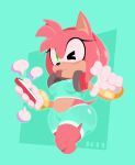 absurd_res accessory amy_rose anthro big_butt bottomwear bracelet breasts butt cellphone clothing crop_top electronics eulipotyphlan female fur gloves green_eyes hair_accessory hairband handwear headphones hedgehog hi_res jewelry looking_at_viewer mammal one_eye_closed phone pink_body pink_fur sega shirt shorts smartphone smile solo sonic_the_hedgehog_(series) theonehornedimp thick_thighs tongue tongue_out topwear