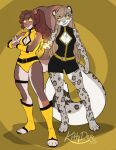  2023 5_fingers anthro breasts clothed clothing digital_media_(artwork) duo eyebrows eyelashes felid female fingers hi_res kittydee leopard mammal pantherine smile yellow_eyes 