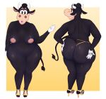 absurd_res anthro areola big_breasts big_butt boolishclara bovid bovine breasts butt cattle clarabelle_cow clothing disney female footwear hi_res high_heels mammal navel nipples pinup pose solo thick_thighs thong underwear