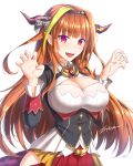  1girl blonde_hair breasts cleavage highres hololive horns kiryu_coco long_hair looking_at_viewer multicolored_hair orange_hair red_eyes solo streaked_hair zxpfer 