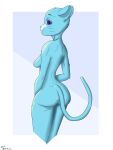  absurd_res anthro blue_body blue_fur breasts butt cartoon_network dkside41 felid feline female fur hi_res looking_at_viewer mammal nicole_watterson nipples purple_eyes rear_view smile solo tail the_amazing_world_of_gumball whiskers 