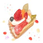  absurdres artist_name blueberry food food_focus fruit fruit_tart highres kiwi_(fruit) kiwi_slice no_humans original pie pie_slice strawberry takisou_sou tart_(food) 