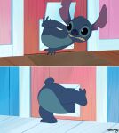 absurd_res alien anthro blue_body blue_fur butt disney door experiment_(lilo_and_stitch) fur hi_res lilo_and_stitch looking_back male notched_ear pet_door potateymatey small_tail solo stitch_(lilo_and_stitch) stuck stuck_in_door tail