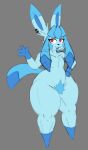 2024 ambiguous_gender anthro biped blue_body blue_fur body_hair chest_tuft crotch_tuft cute_fangs dipstick_ears ear_markings ear_piercing eeveelution full-length_portrait fur generation_4_pokemon gesture glaceon gloves_(marking) grey_background gushee hand_on_hip happy_trail huge_hips huge_thighs leg_markings looking_at_viewer markings multicolored_ears nintendo nude open_mouth open_smile piercing pokemon pokemon_(species) pokemorph portrait red_eyes simple_background smile socks_(marking) solo standing tail thick_thighs three-quarter_view tuft waving waving_at_viewer wide_hips
