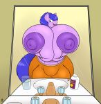  absurd_res anthro areola badgerben balls balls_outline big_balls big_breasts blue_eyes blue_hair bottle bottomwear breasts clothed clothing container cup earth_pony equid equine friendship_is_magic genital_outline genitals glass glass_container glass_cup gynomorph hair hand_on_breast hasbro hi_res holding_breast horse huge_balls huge_breasts hyper hyper_breasts intersex looking_at_viewer mammal mirror my_little_pony nipples open_mouth pants penis pony purple_areola purple_body purple_nipples sink solo topless water 