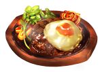  absurdres food food_focus fried_egg hamburger_steak highres hoyura meat no_humans noodles original simple_background tray vegetable white_background 