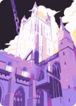  arch architecture black_sky building castle chain cloud european_architecture flying_buttress gothic_architecture homestuck night no_humans outdoors purple_theme ragnarozzy rounded_corners scenery sky spire tower 