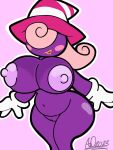 areola big_breasts blush blush_stickers breasts clothing genitals ghost_tail gloves hair hair_over_eyes handwear hat headgear headwear huge_breasts humanoid mario_bros navel nintendo nipples open_mouth open_smile paper_mario pattern_clothing pattern_hat pattern_headgear pattern_headwear pink_background pink_clothing pink_hair pink_hat pink_headwear purple_areola purple_body purple_nipples pussy shadow_siren simple_background slightly_chubby smile solo spicyboi spirit striped_clothing striped_hat striped_headgear striped_headwear stripes thick_thighs vivian_(mario) white_clothing white_gloves white_handwear white_hat white_headwear wide_hips witch_hat