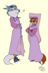  anthro bottomwear canid canine canis clothed clothing costume crossed_arms digital_media_(artwork) disney dress duo female footwear fox fur hi_res illumination_entertainment maid_marian mammal musical_note pants pink_clothing pink_dress porsha_crystal red_fox robin_hood_(disney) shoes simple_background sing_(movie) sir_paulus standing tail topwear true_fox veil whistling wolf yellow_eyes 