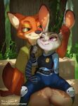 2024 alternate_version_at_paywall anthro bench biped buckteeth canid canine clothed clothing clothing_pull detailed_background disney duo ear_grab erection erection_under_clothing female fox fur green_eyes grey_body grey_fur hi_res inner_ear_fluff judy_hopps lagomorph leporid male male/female mammal necktie necktie_pull nick_wilde on_bench orange_body orange_fur plant purple_eyes rabbit red_fox sitting sitting_on_another sitting_on_bench smile sniffsnorf teeth text tree true_fox tuft uncensored_at_paywall url zootopia 